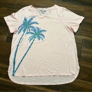Tommy Bahama Women’s Tee Blouse Pink with Purple Palm Trees M Cotton‎ Tencel
